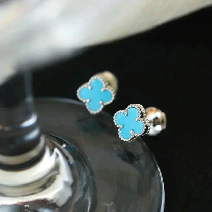 [Vellora Opalyn]CLOVER MINI 9.5MM ONYX STUD EARRINGS SILVER