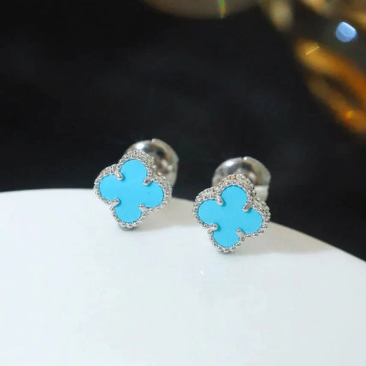 [Vellora Opalyn]CLOVER MINI 9.5MM ONYX STUD EARRINGS SILVER