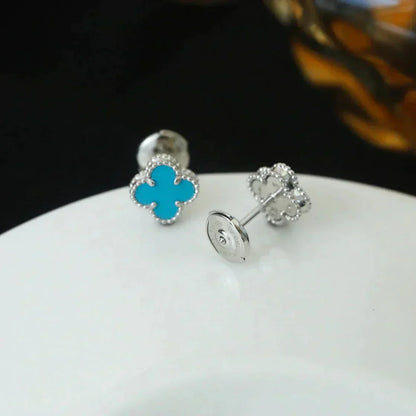 [Vellora Opalyn]CLOVER MINI 9.5MM ONYX STUD EARRINGS SILVER