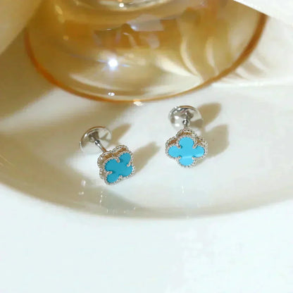 [Vellora Opalyn]CLOVER MINI 9.5MM ONYX STUD EARRINGS SILVER