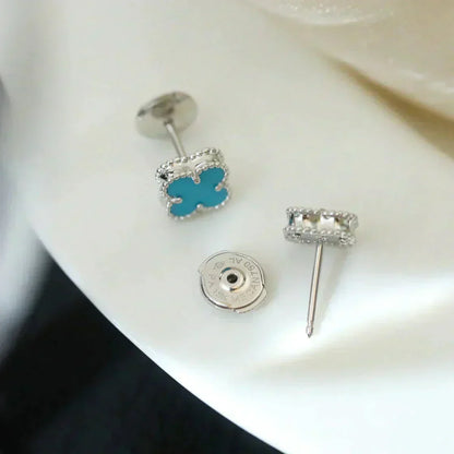 [Vellora Opalyn]CLOVER MINI 9.5MM ONYX STUD EARRINGS SILVER