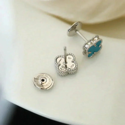 [Vellora Opalyn]CLOVER MINI 9.5MM ONYX STUD EARRINGS SILVER