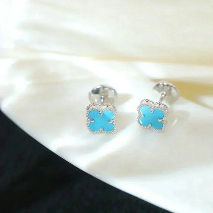 [Vellora Opalyn]CLOVER MINI 9.5MM ONYX STUD EARRINGS SILVER