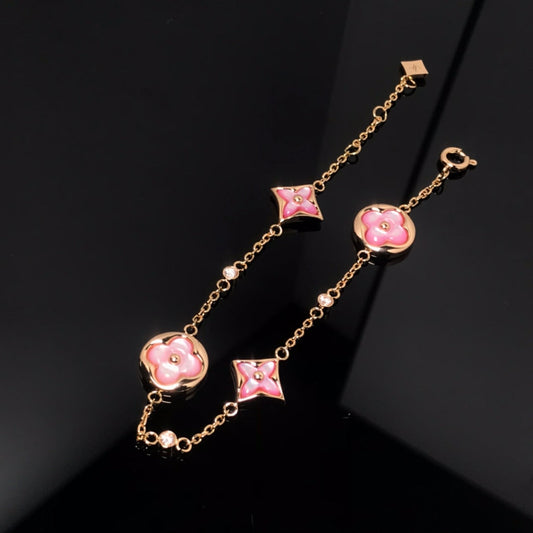 [Vellora Opalyn]STAR AND SUN 4 MOTIF PINK MOP PINK GOLD BRACELET