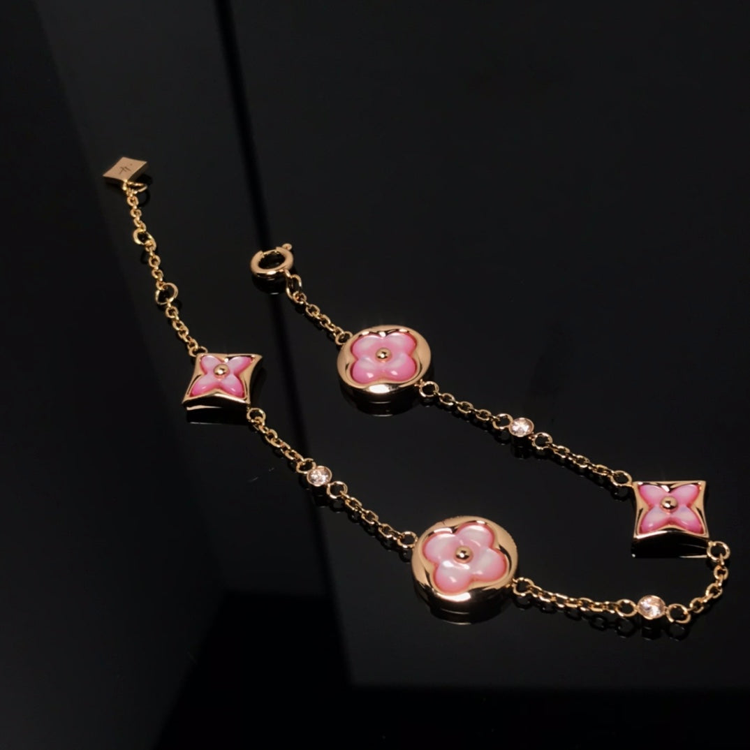 [Vellora Opalyn]STAR AND SUN 4 MOTIF PINK MOP PINK GOLD BRACELET