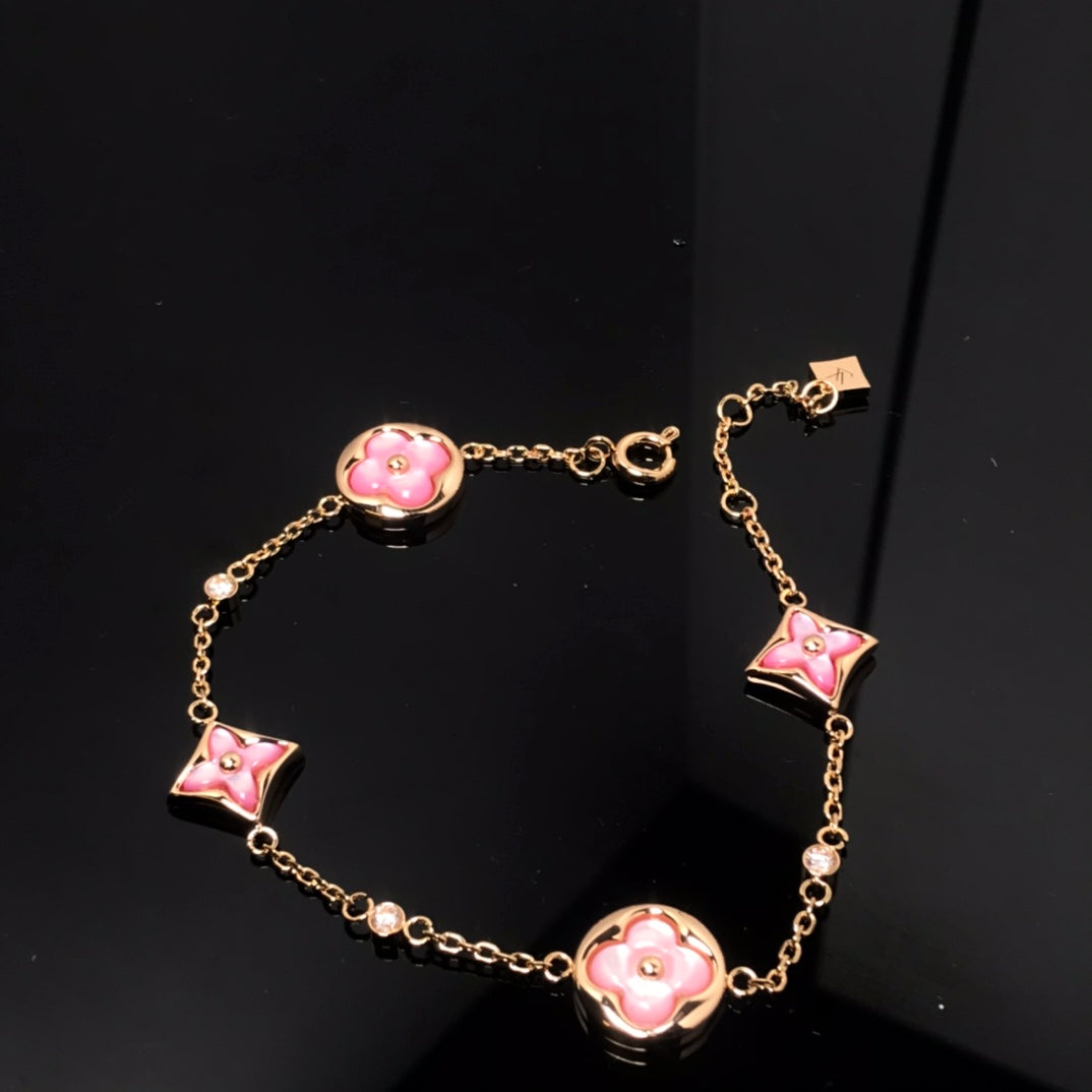 [Vellora Opalyn]STAR AND SUN 4 MOTIF PINK MOP PINK GOLD BRACELET