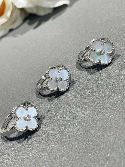 [Vellora Opalyn]CLOVER SILVER MOP DIAMOND RING