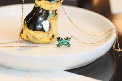 [Vellora Opalyn]JEUX MALACHITE 1 DIAMOND PINK GOLD NECKLACE