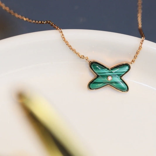 [Vellora Opalyn]JEUX MALACHITE 1 DIAMOND PINK GOLD NECKLACE
