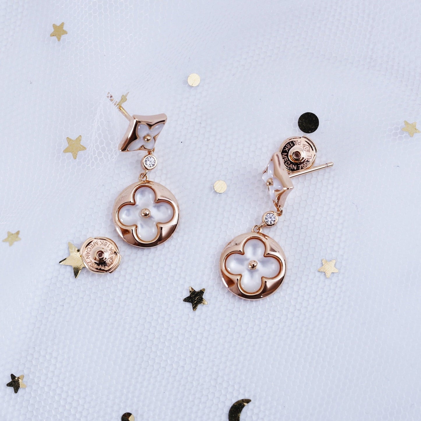 [Vellora Opalyn]STAR AND SUN PINK GOLD MOP DROP EARRINGS