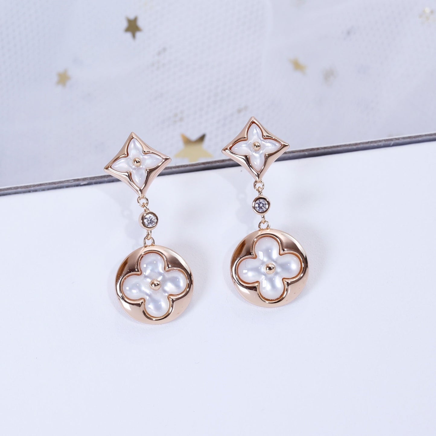 [Vellora Opalyn]STAR AND SUN PINK GOLD MOP DROP EARRINGS