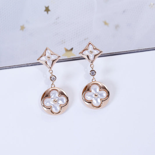 [Vellora Opalyn]STAR AND SUN PINK GOLD MOP DROP EARRINGS