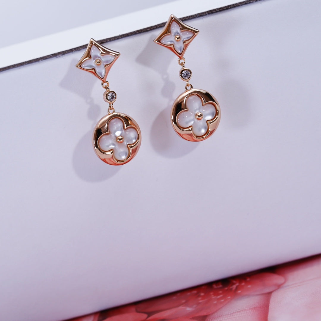 [Vellora Opalyn]STAR AND SUN PINK GOLD MOP DROP EARRINGS