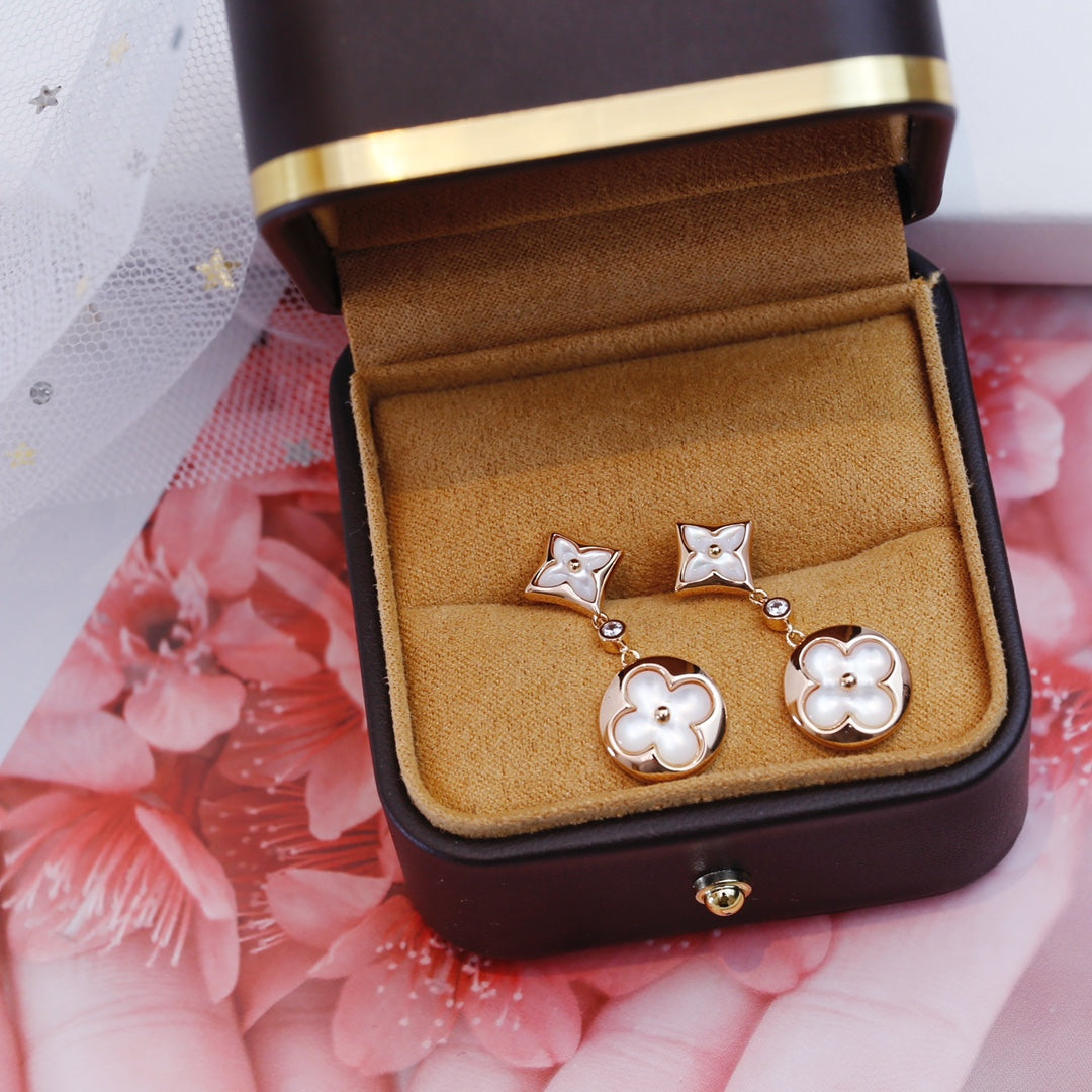 [Vellora Opalyn]STAR AND SUN PINK GOLD MOP DROP EARRINGS