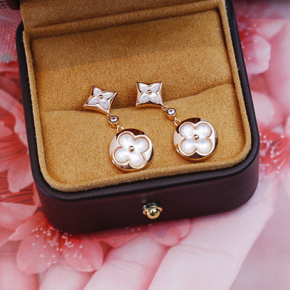 [Vellora Opalyn]STAR AND SUN PINK GOLD MOP DROP EARRINGS