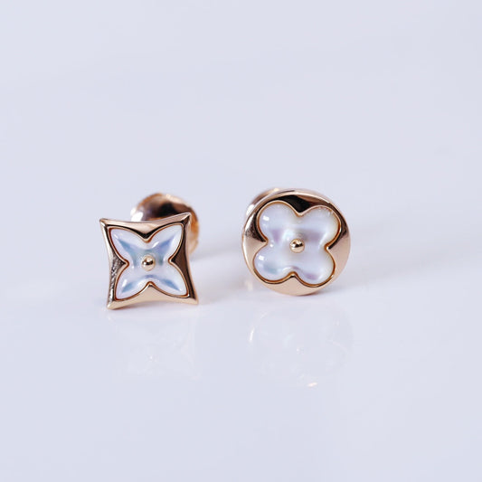 [Vellora Opalyn]STAR AND SUN PINK GOLD MOP STUD EARRINGS