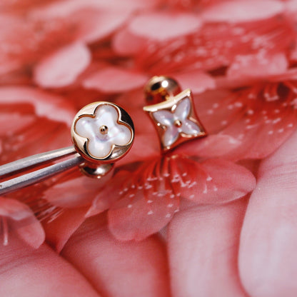 [Vellora Opalyn]STAR AND SUN PINK GOLD MOP STUD EARRINGS