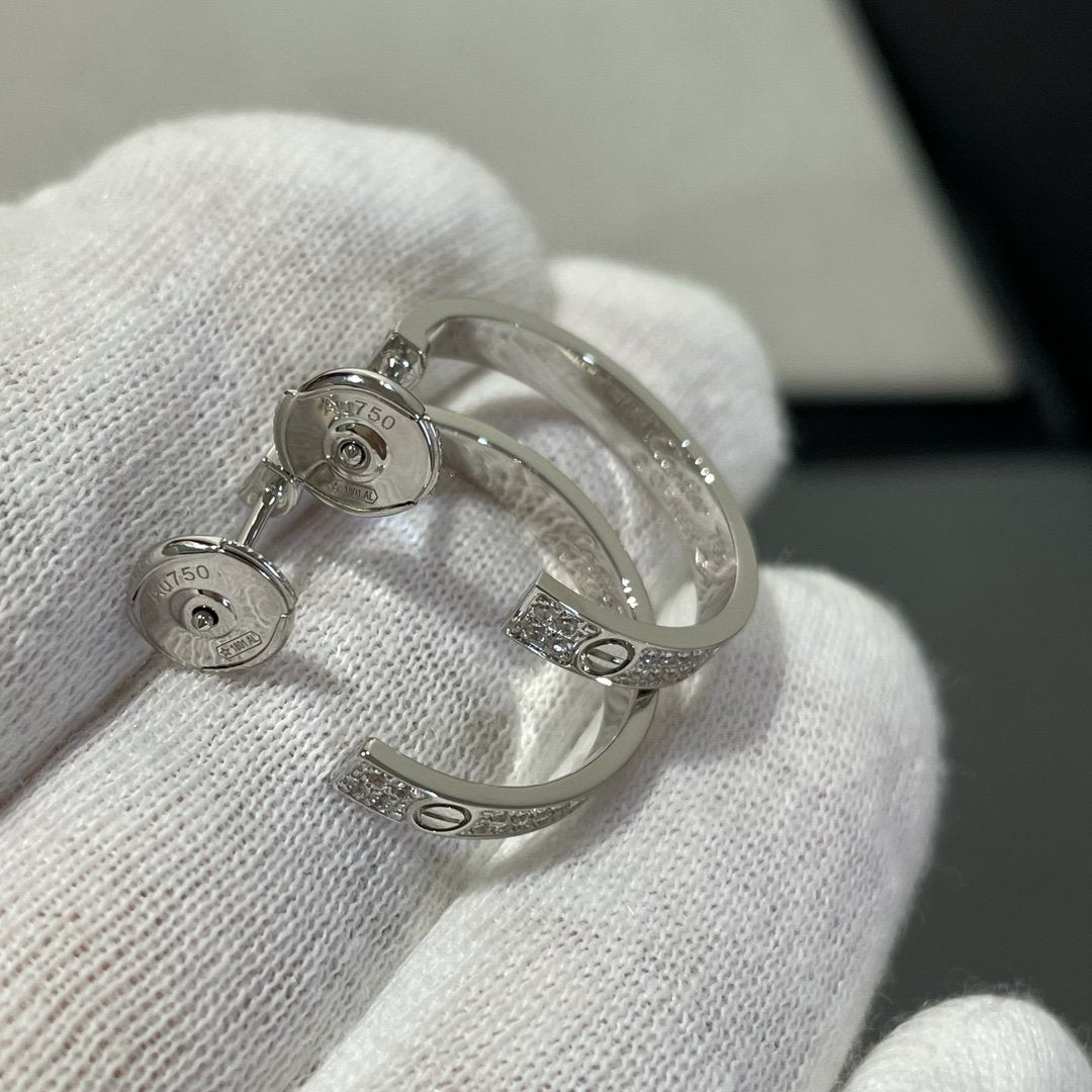 [Vellora Opalyn]LOVE DIAMOND SILVER HOOP EARRINGS