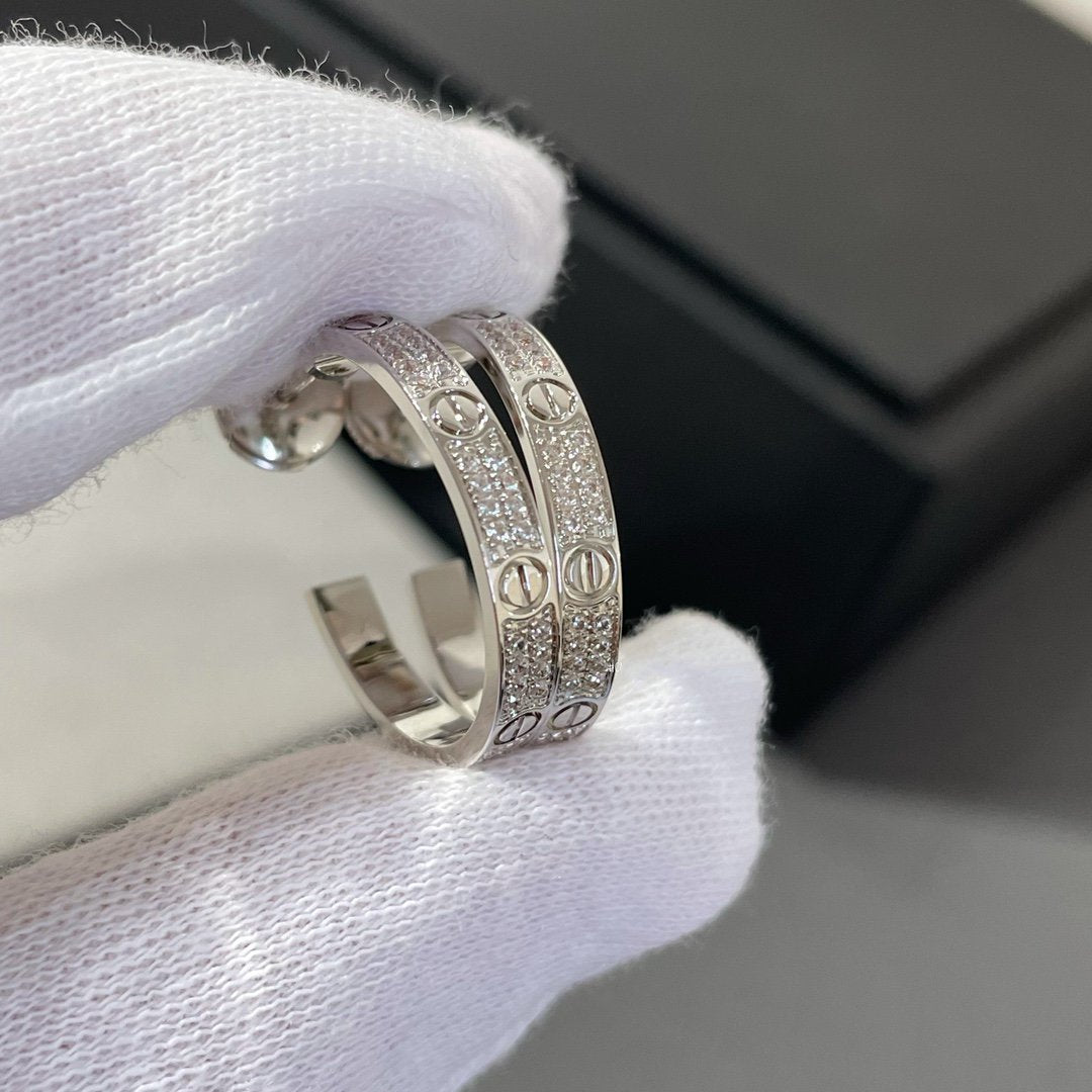 [Vellora Opalyn]LOVE DIAMOND SILVER HOOP EARRINGS