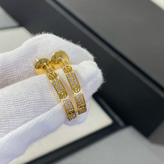 [Vellora Opalyn]LOVE DIAMOND GOLD HOOP EARRINGS