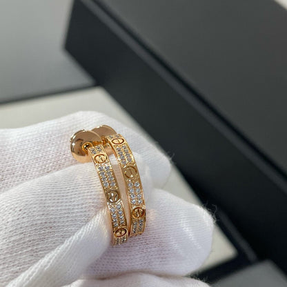 [Vellora Opalyn]LOVE DIAMOND PINK GOLD HOOP EARRINGS