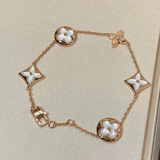 [Vellora Opalyn]STAR AND SUN 5 MOTIF MOP PINK GOLD BRACELET
