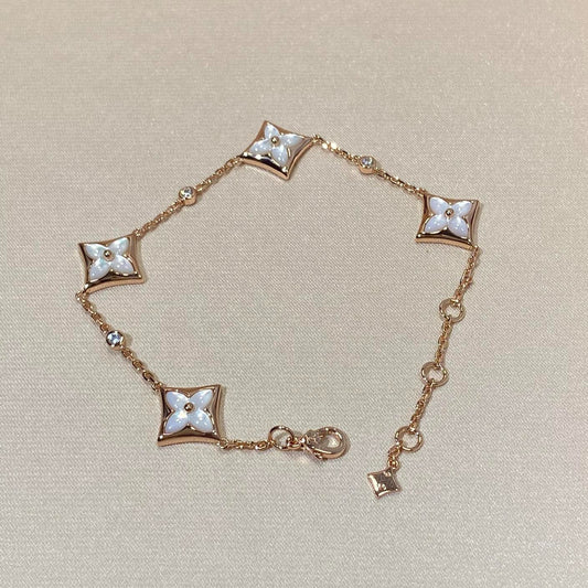 [Vellora Opalyn]STAR 4 MOTIF MOP DIAMOND PINK GOLD BRACELET