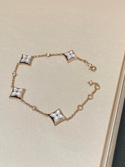 [Vellora Opalyn]STAR 4 MOTIF MOP DIAMOND PINK GOLD BRACELET
