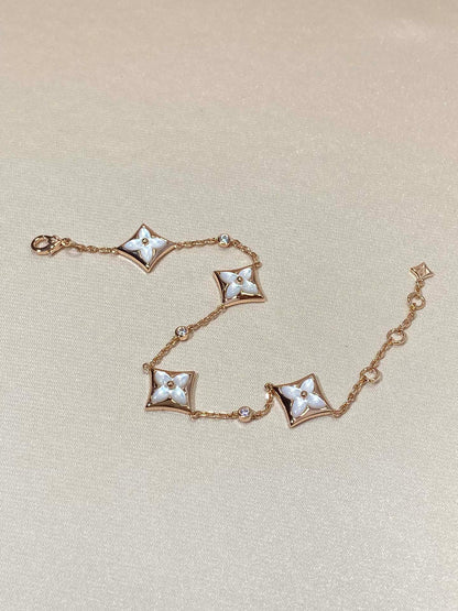 [Vellora Opalyn]STAR 4 MOTIF MOP DIAMOND PINK GOLD BRACELET