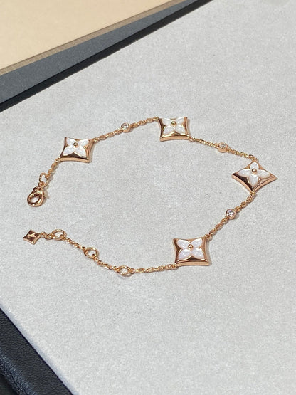 [Vellora Opalyn]STAR 4 MOTIF MOP DIAMOND PINK GOLD BRACELET