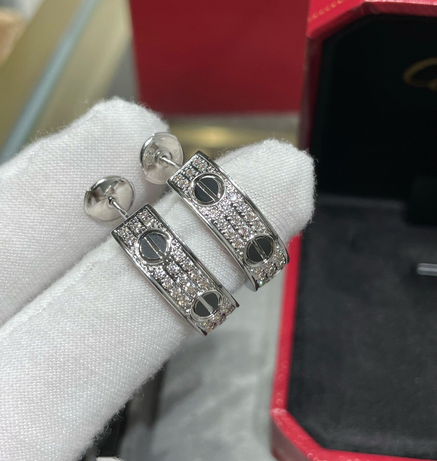 [Vellora Opalyn]LOVE CERAMIC DIAMOND PAVED SILVER EARRINGS
