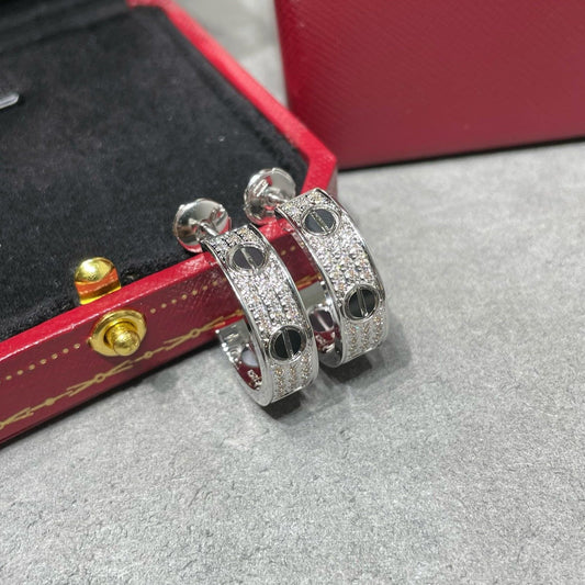 [Vellora Opalyn]LOVE CERAMIC DIAMOND PAVED SILVER EARRINGS