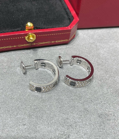 [Vellora Opalyn]LOVE CERAMIC DIAMOND PAVED SILVER EARRINGS