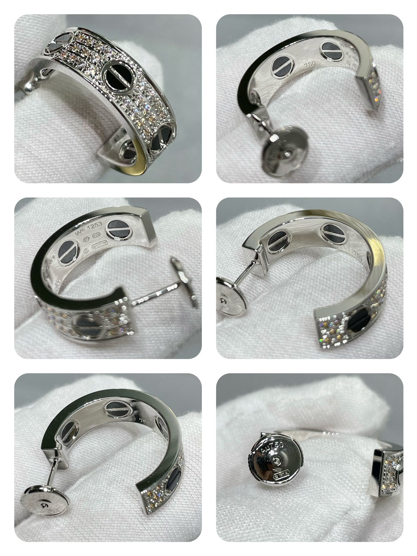 [Vellora Opalyn]LOVE CERAMIC DIAMOND PAVED SILVER EARRINGS