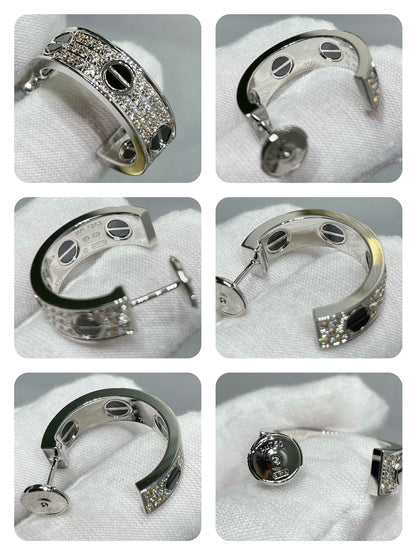 [Vellora Opalyn]LOVE CERAMIC DIAMOND PAVED SILVER EARRINGS
