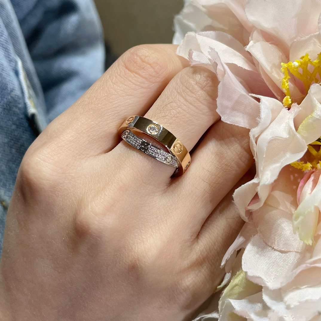 [Vellora Opalyn]LOVE PINK GOLD SILVER DIAMOND DOUBLE RING