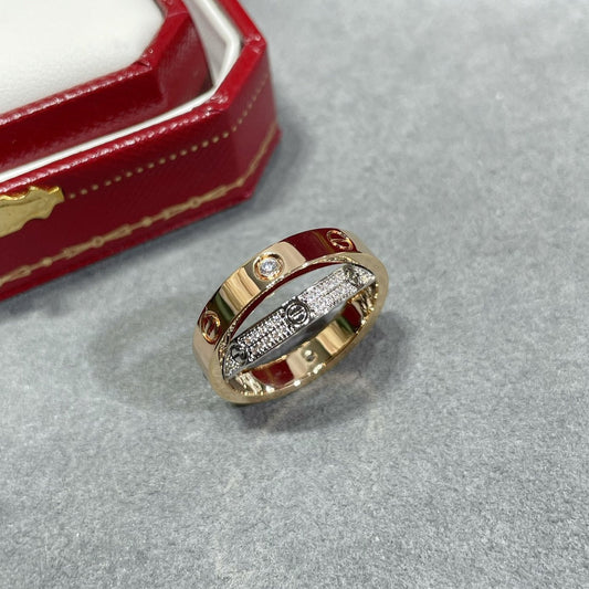 [Vellora Opalyn]LOVE PINK GOLD SILVER DIAMOND DOUBLE RING