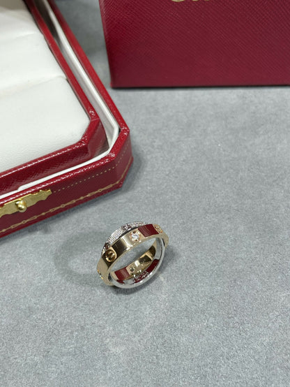 [Vellora Opalyn]LOVE PINK GOLD SILVER DIAMOND DOUBLE RING