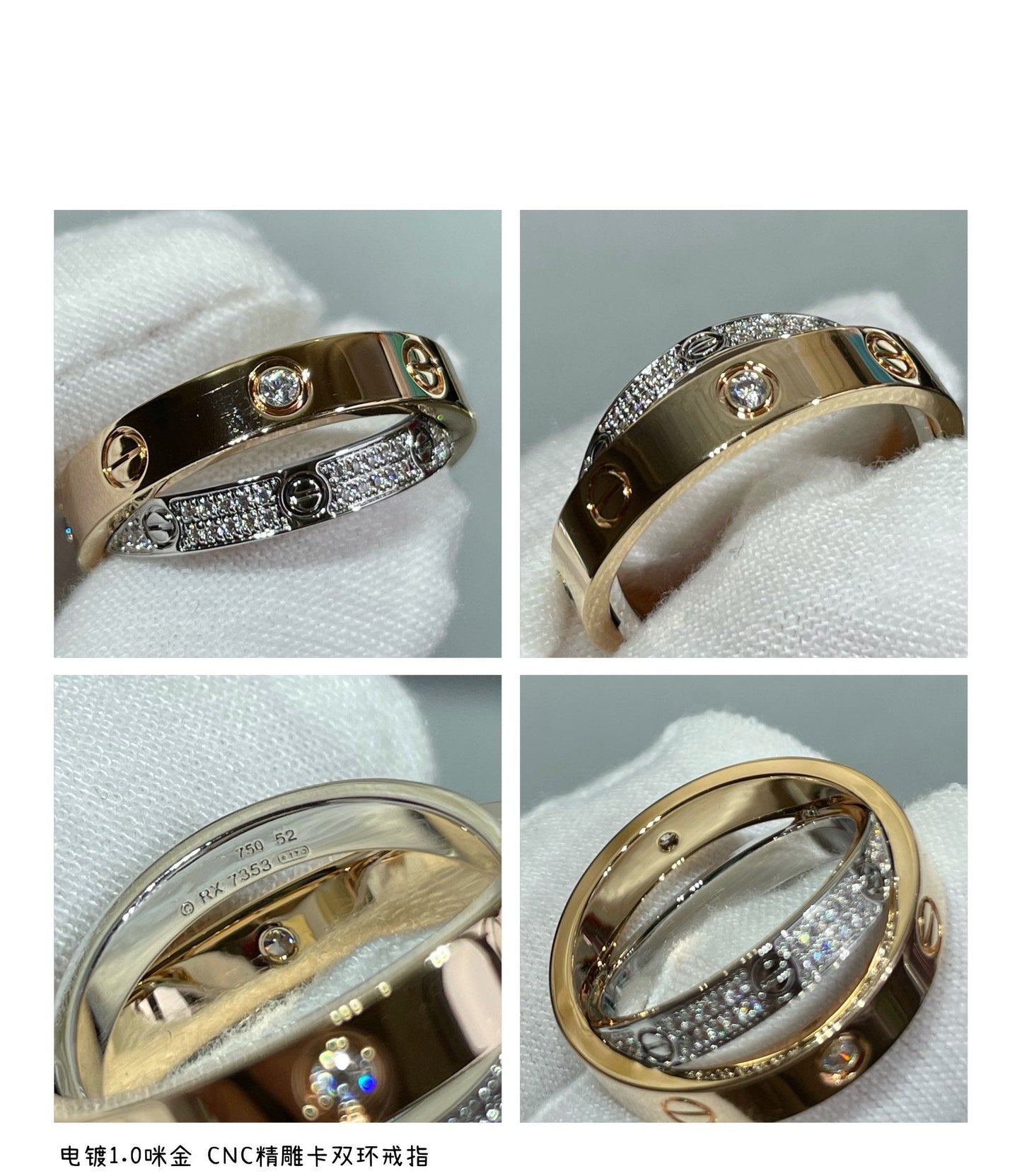 [Vellora Opalyn]LOVE PINK GOLD SILVER DIAMOND DOUBLE RING