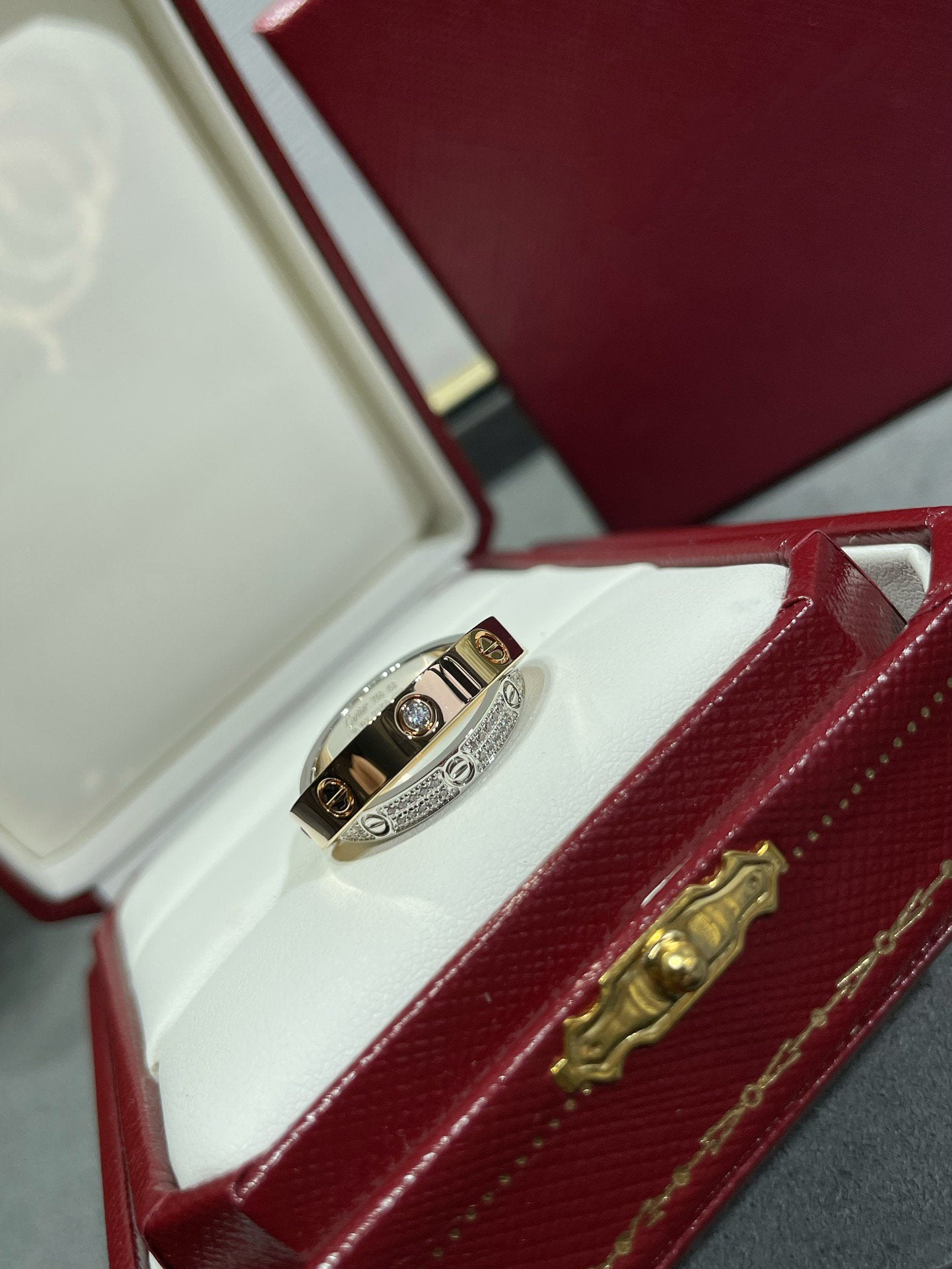 [Vellora Opalyn]LOVE PINK GOLD SILVER DIAMOND DOUBLE RING