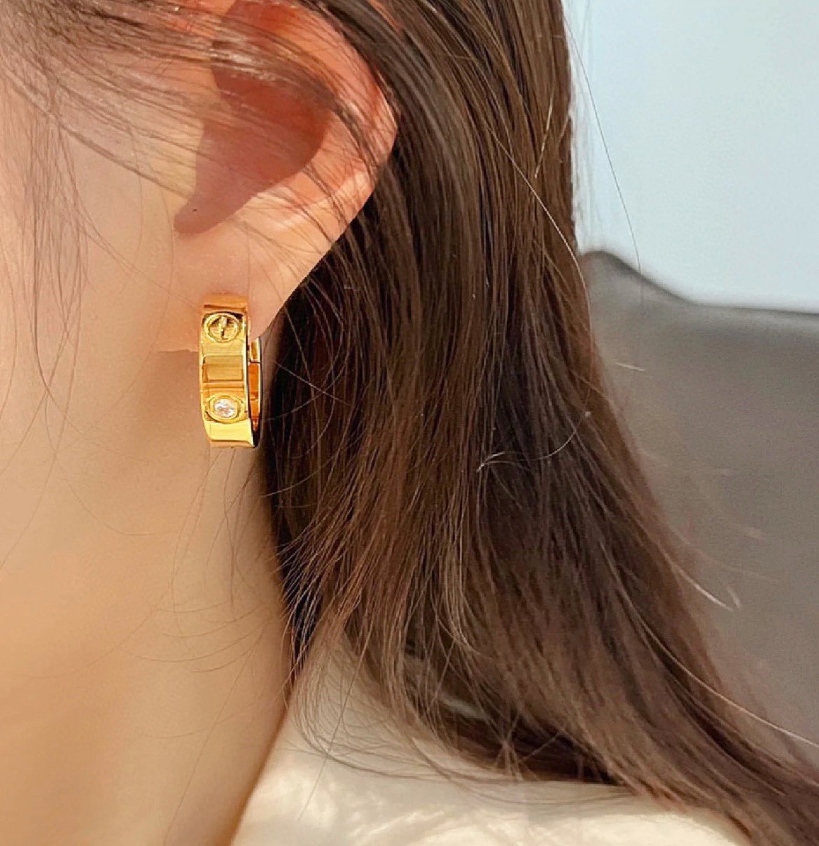 [Vellora Opalyn]LOVE 5.5MM 1 DIAMOND EARRINGS