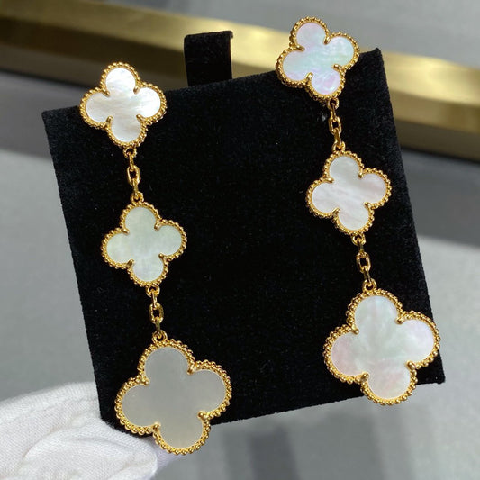 [Vellora Opalyn]CLOVER MOP 3 MOTIFS GOLD EARRINGS