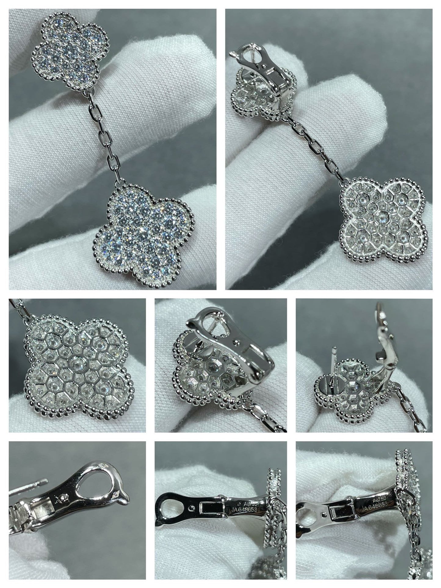 [Vellora Opalyn]CLOVER 2 MOTIFS DIAMOND PAVED SILVER EARRINGS