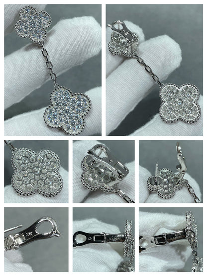 [Vellora Opalyn]CLOVER 2 MOTIFS DIAMOND PAVED SILVER EARRINGS