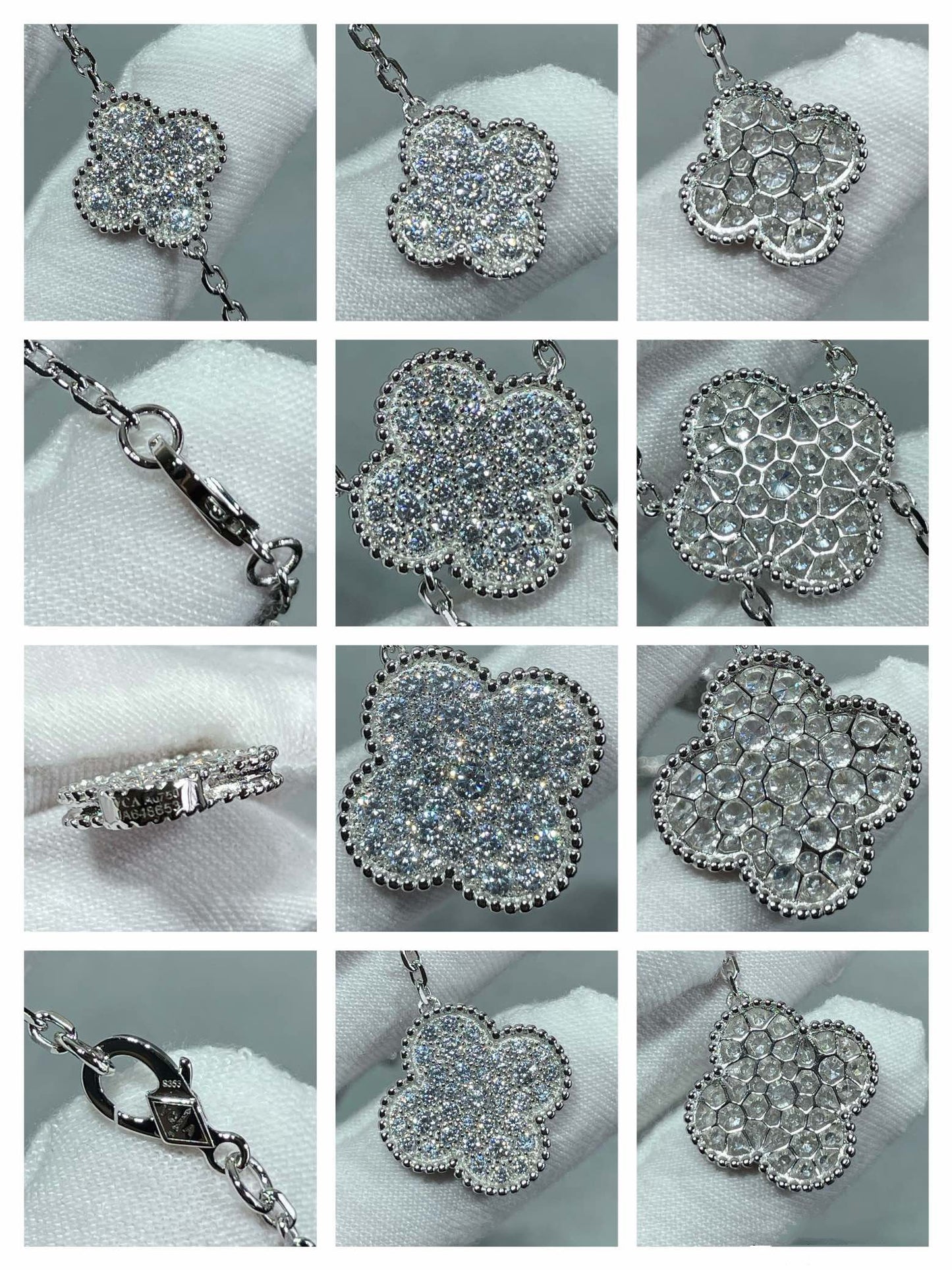 [Vellora Opalyn]CLOVER 6 MOTIF DIAMOND PAVED NECKLACE