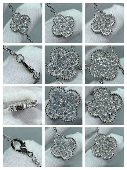 [Vellora Opalyn]CLOVER 6 MOTIF DIAMOND PAVED NECKLACE