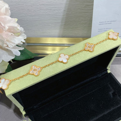 [Vellora Opalyn]CLOVER 5 MOTIF DIAMOND PINK MOP PINK GOLD BRACELET