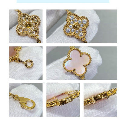 [Vellora Opalyn]CLOVER 5 MOTIF DIAMOND PINK MOP PINK GOLD BRACELET