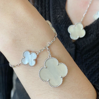 [Vellora Opalyn]CLOVER 5 MOTIF WHITE MOP SILVER BRACELET