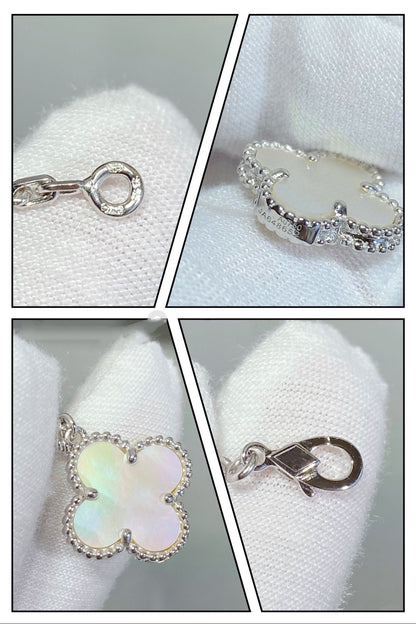 [Vellora Opalyn]CLOVER 5 MOTIF WHITE MOP SILVER BRACELET